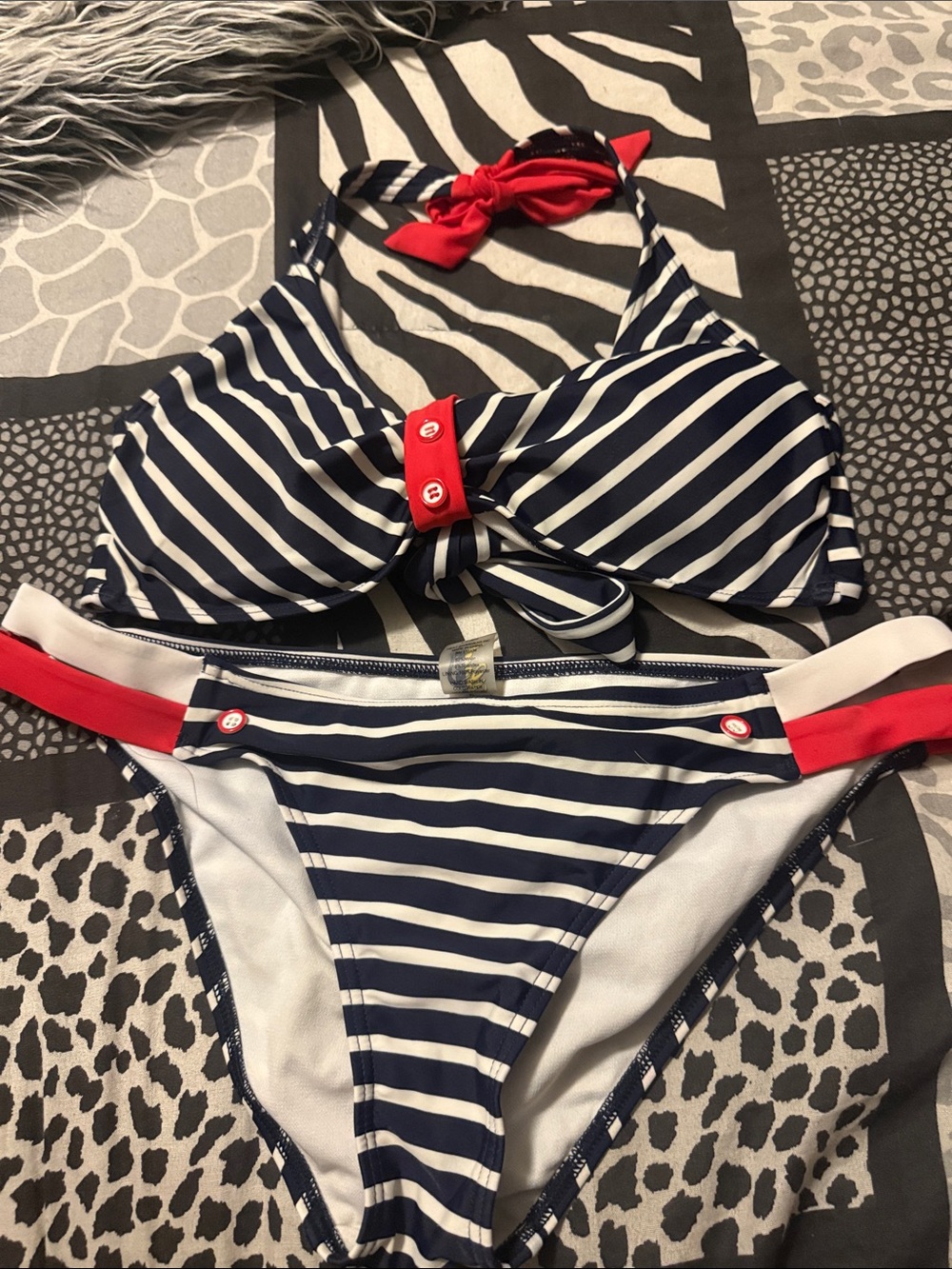 Heat Large Navy, Red  & White Striped Women’s Bikini Set